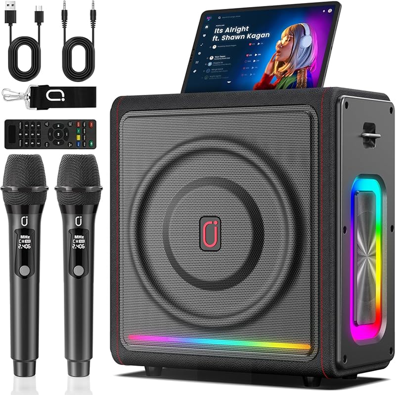 Karaoke Machine for Adults with 2 Wireless Microphones, Portable Bluet