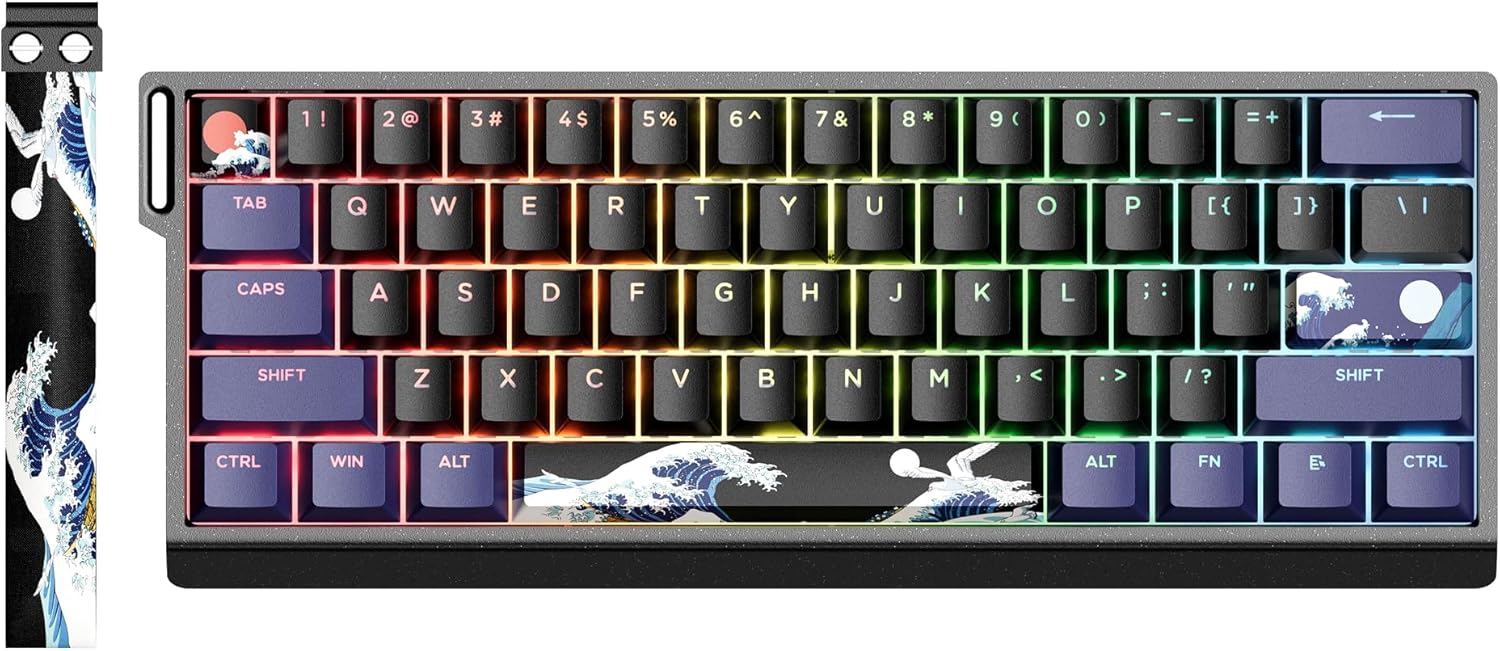 HITIME x XVX H61 60% Aluminum Gaming Keyboard: Hot-Swappable, Kanagawa Anime PBT Keycaps, RGB Backlit, Creamy Linear Switches