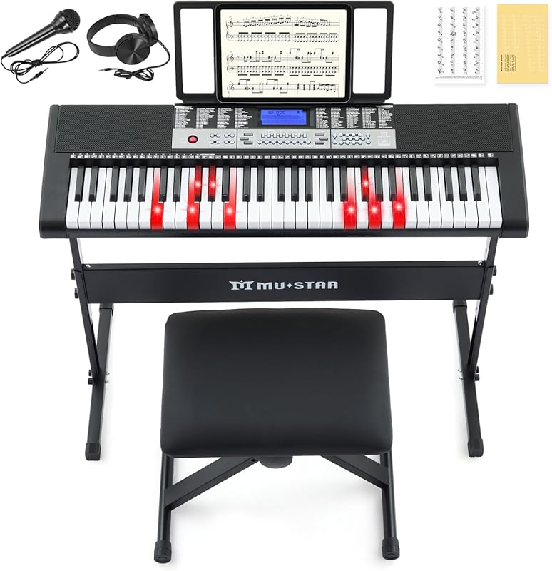 61-Key Light-Up Electric Keyboard with 255 Tones/Rhythms, Smart Learni