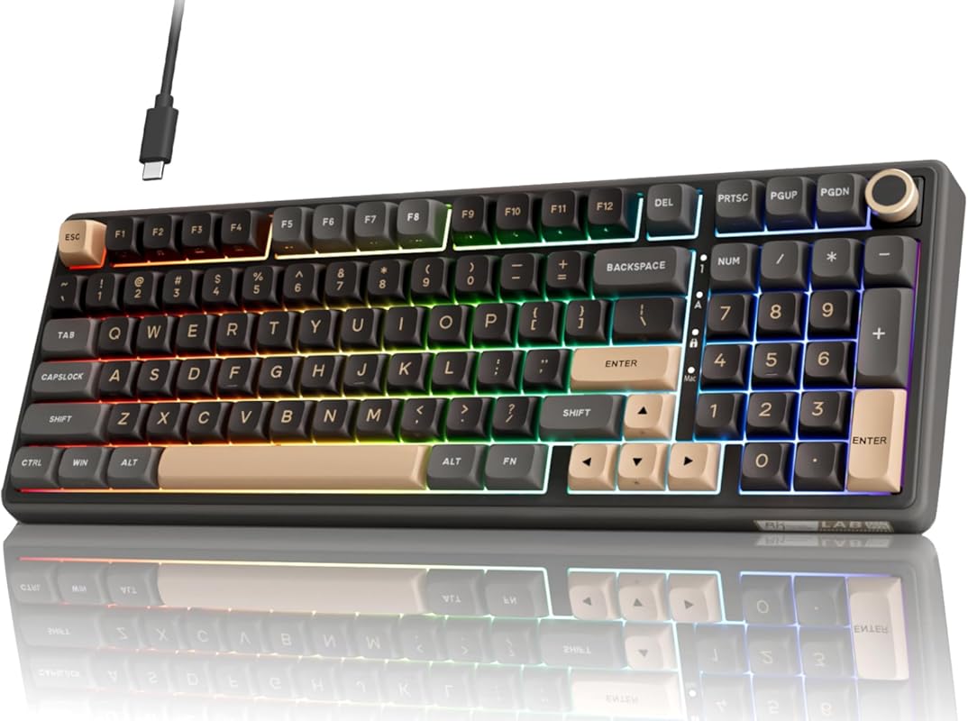 RK ROYAL KLUDGE R98 Pro Wired Gaming Keyboard: 96% Layout, RGB Backlit, Number Pad, Volume Knob, Gasket Mount, Hot Swappable Switches