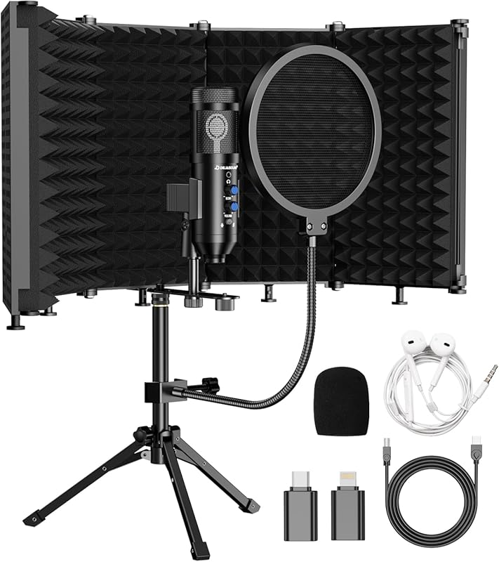 Studio Recording Condenser Mic with Isolation Shield & Pop Filter for 