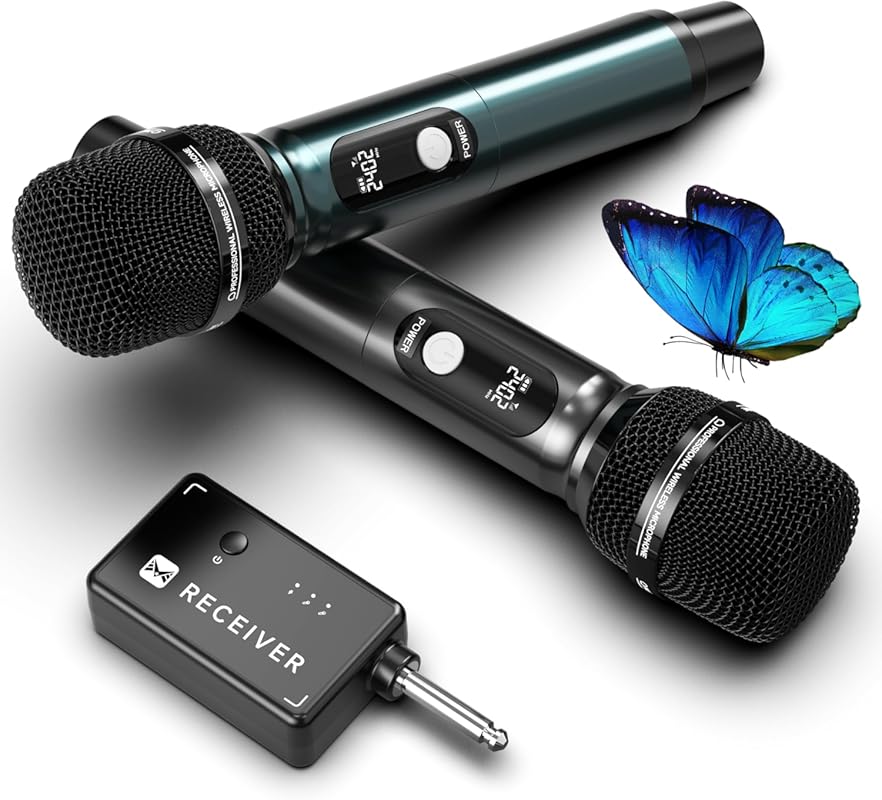 Professional Dual Wireless Microphone System with 240ft Range, 3ms Tra