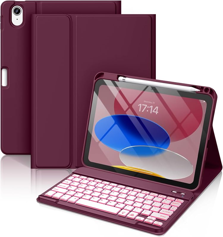 Hamile iPad Keyboard Case for 11th & 10th Gen with 7-Color Backlit, Wi