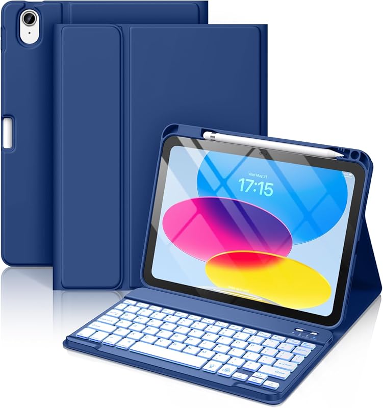 Hamile iPad Keyboard Case for 11th & 10th Gen with 7-Color Backlit, Wi