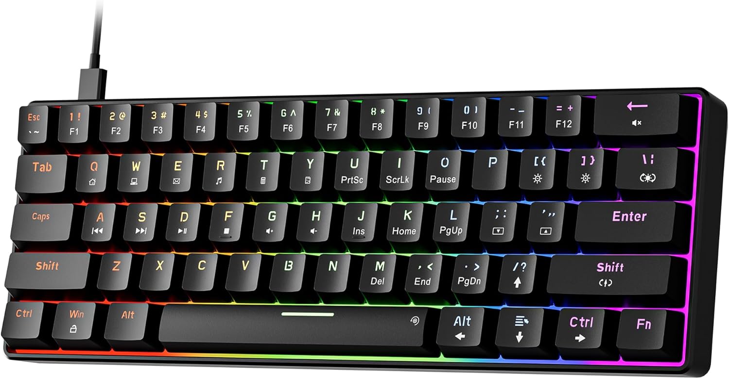 Newmen GM611 60% Mechanical Keyboard: Rainbow LED Backlit, 61 Keys, Li