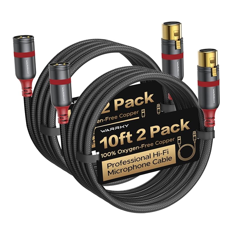 Warrky XLR Balanced Microphone Cable 10ft 2-Pack Male to Female OFC Go