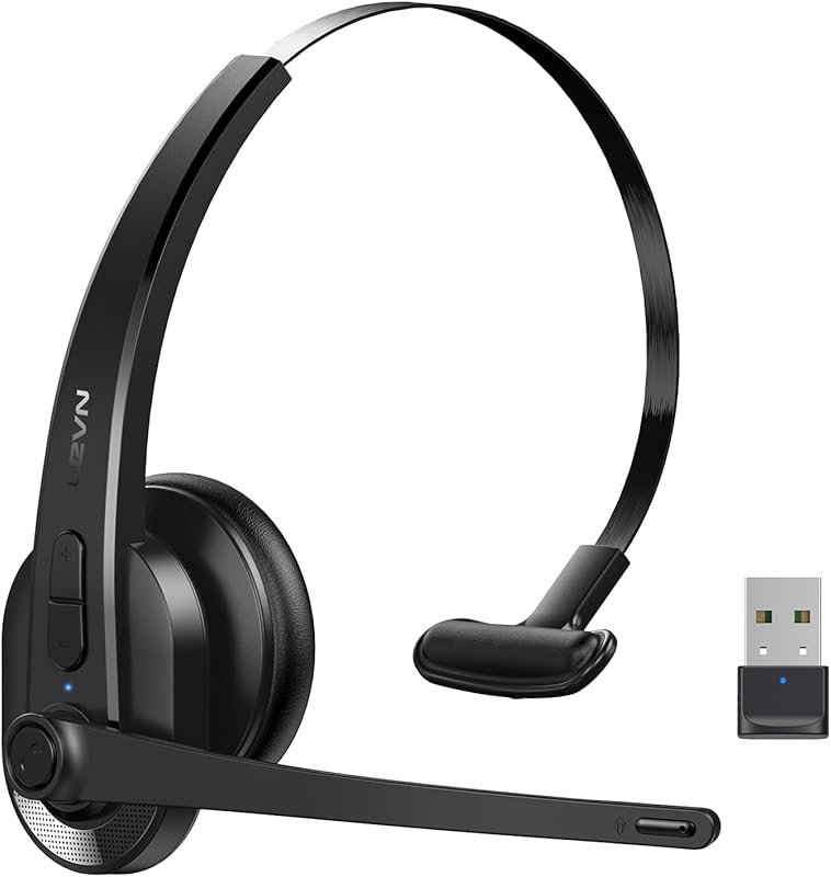 LEVN Wireless Single-Ear Headset with AI Noise Cancelling Mic, Bluetoo