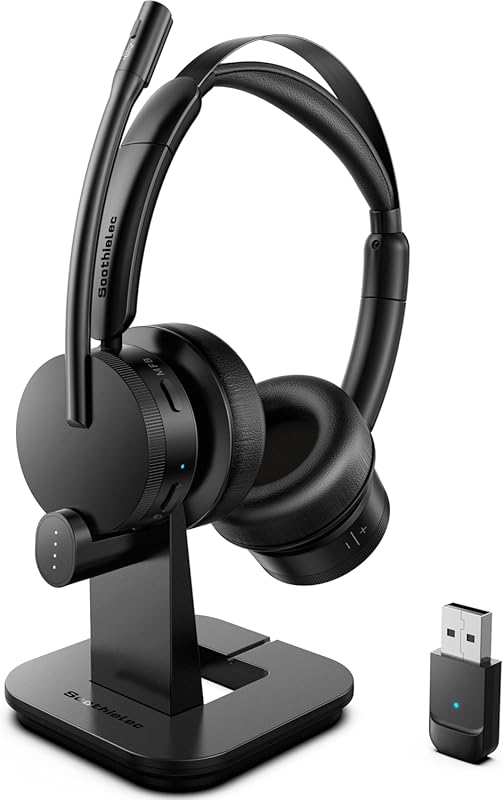 Wireless Bluetooth Headset with Mic: Noise Cancelling, Mute, USB for W
