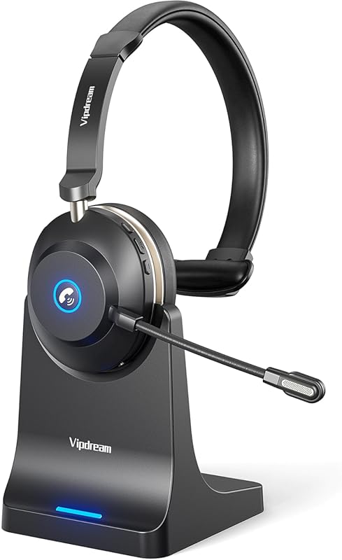 Wireless Bluetooth 5.3 Headset for Work with 45 Hours Battery, Mute Bu