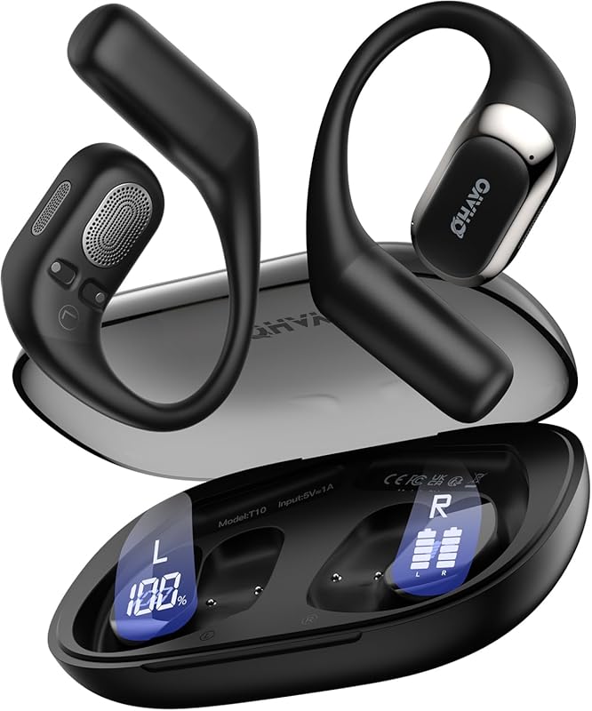 Open Ear Bluetooth Headphones 5.4 with Ergonomic EarHook, Smart Digita