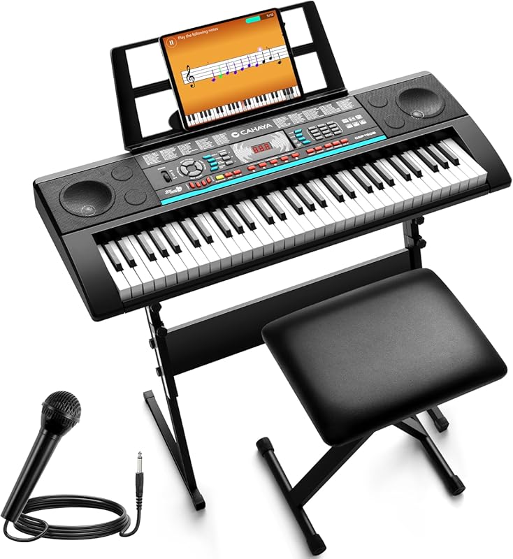 CAHAYA 61-Key Electric Piano for Beginners with Stand, Stool, Micropho