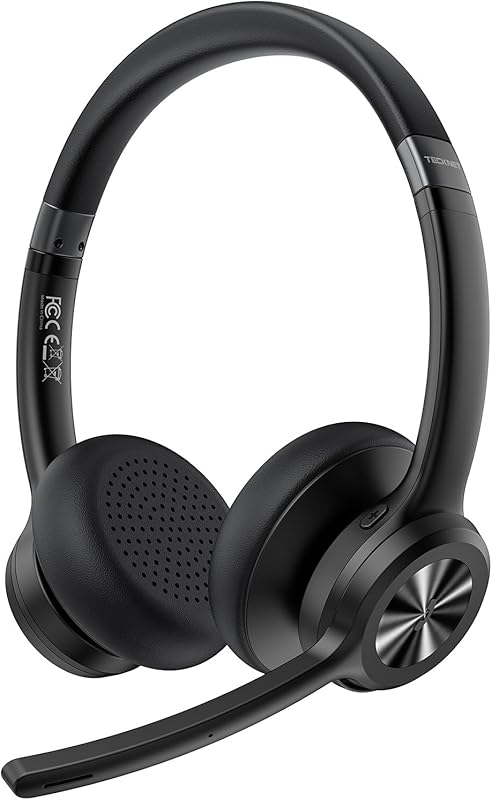 TECKNET Bluetooth Headset: Noise Cancelling Mic, 50H Playtime, Mic Mut