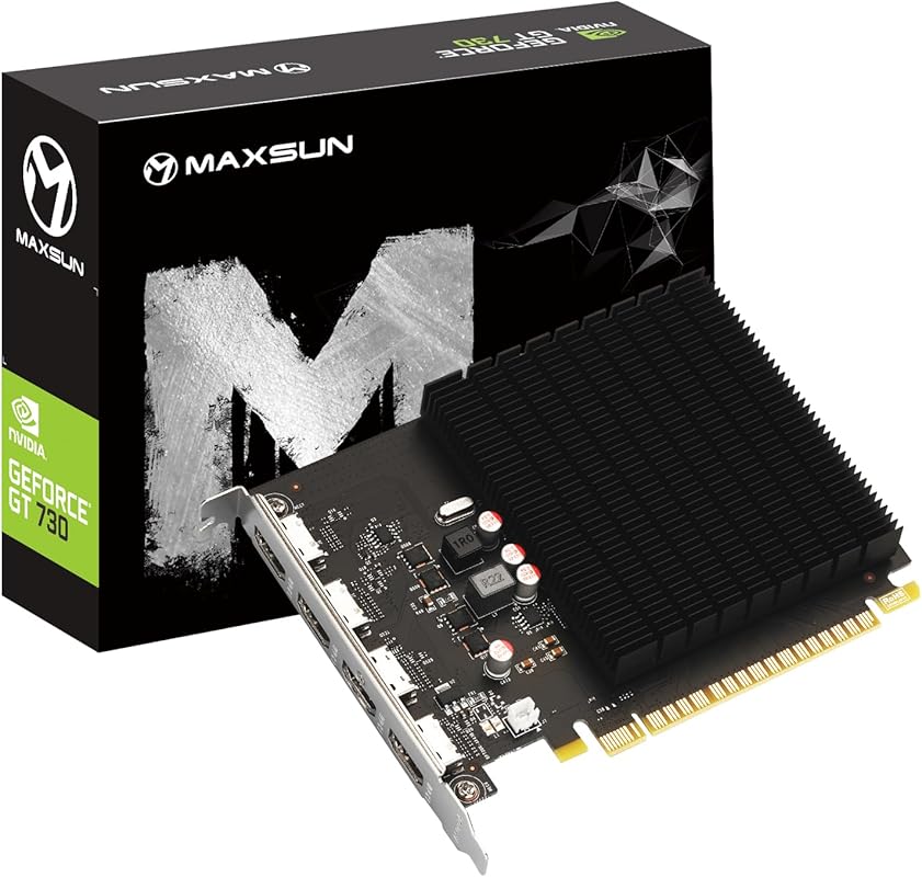 maxsun GT 730 4GB Single Slot GPU with 4x HDMI, PCIe, 4K Quad Monitor 