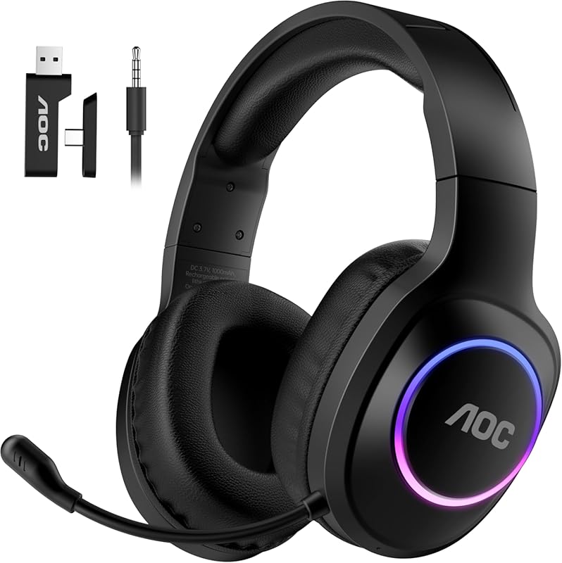 AOC Wireless Gaming Headset: 45H Battery, 20ms Latency, 7.1 Audio, Mic