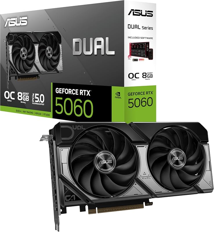 ASUS Dual RTX 5060 8GB GDDR7 OC Gaming GPU - PCIe 5.0, DLSS 4, HDMI 2.
