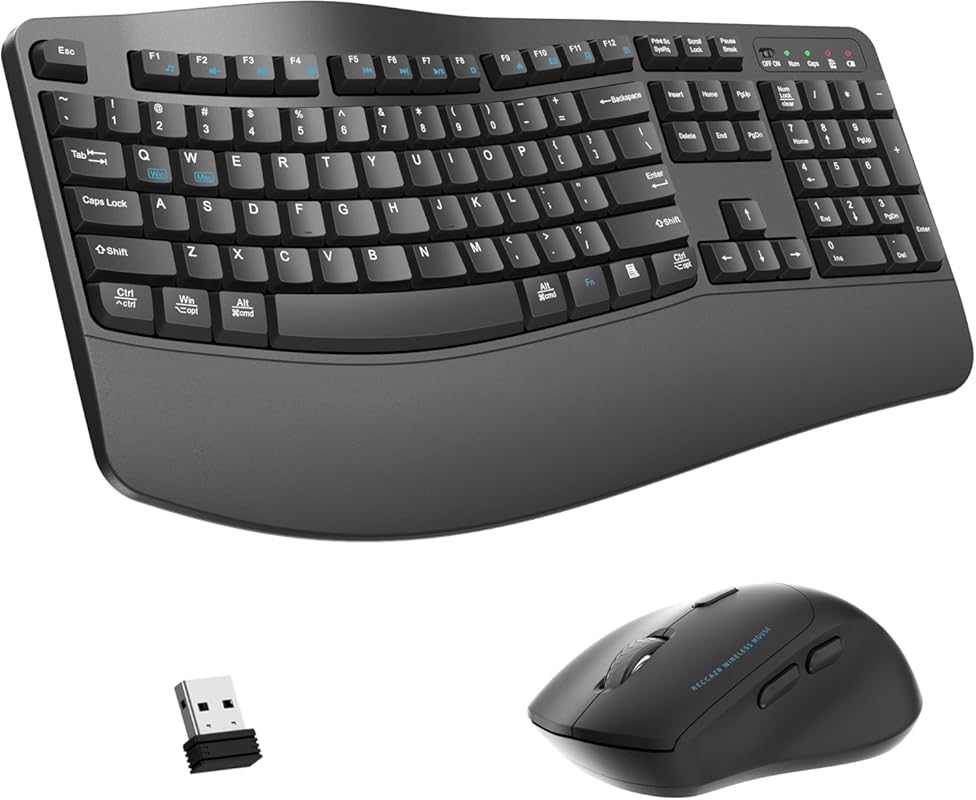 2.4G Full Size Wave Keys Ergonomic Combo with Wrist Rest, 3-DPI Adjust