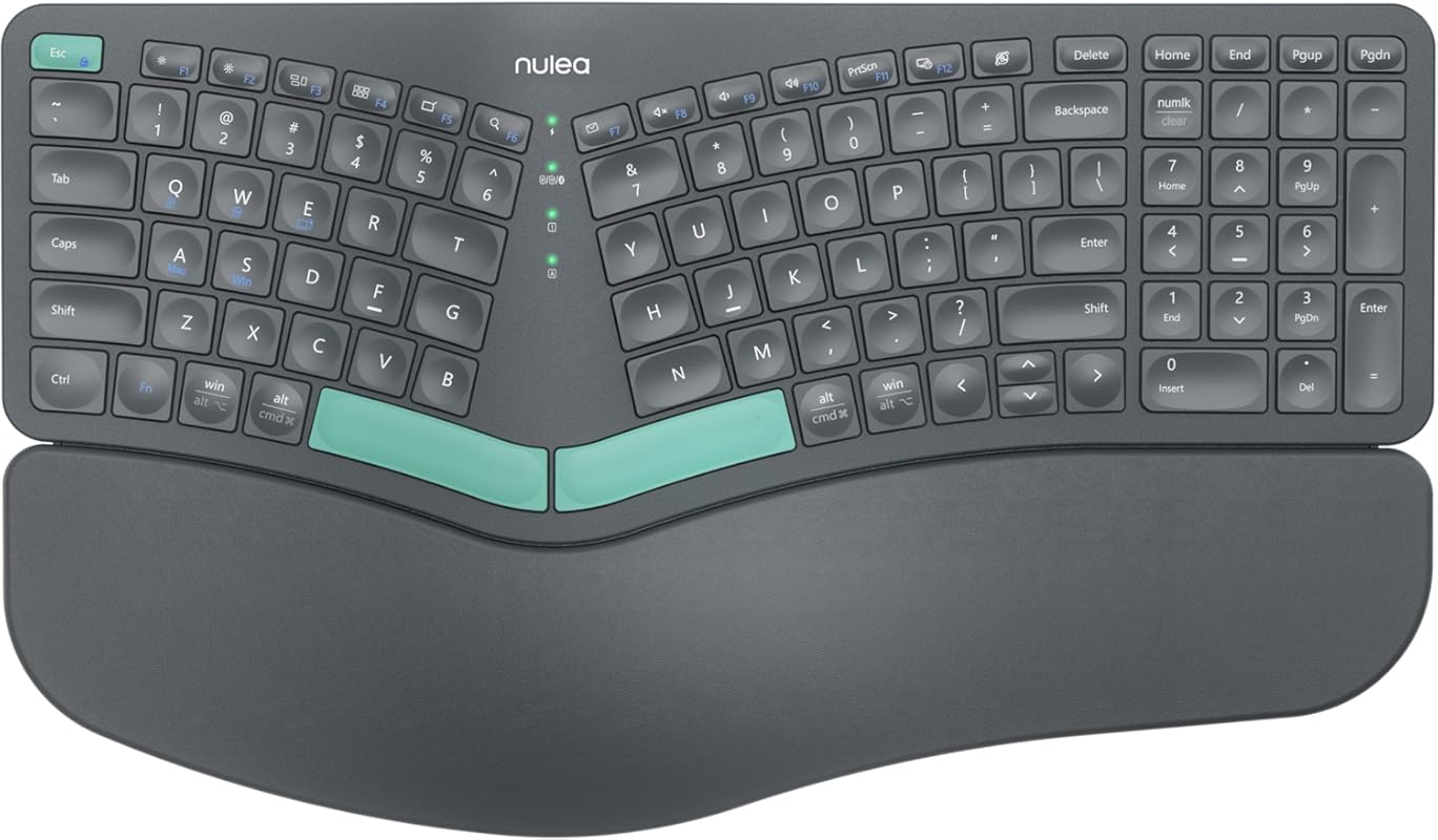 Nulea Wireless Ergonomic Split Keyboard with Cushioned Wrist Rest, USB