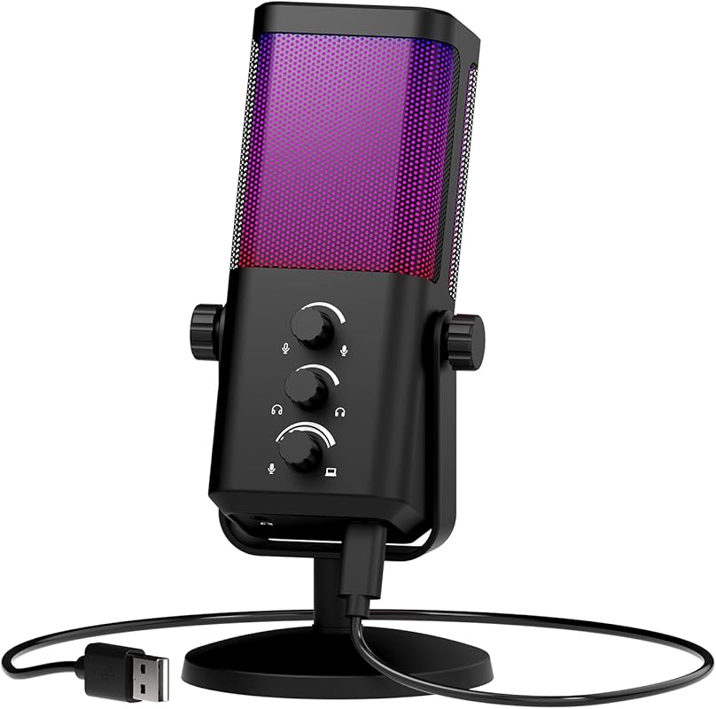 XTUGA M7 Dynamic Gaming Microphone - RGB Light, Noise Reduction, Real-
