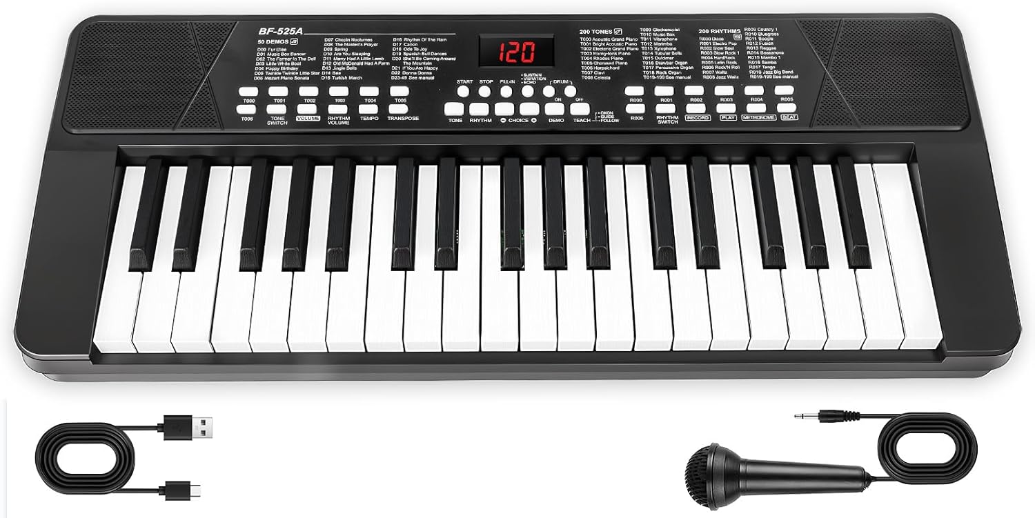 37-Key Rechargeable Kids Keyboard Piano with Microphone, LED Screen, 2