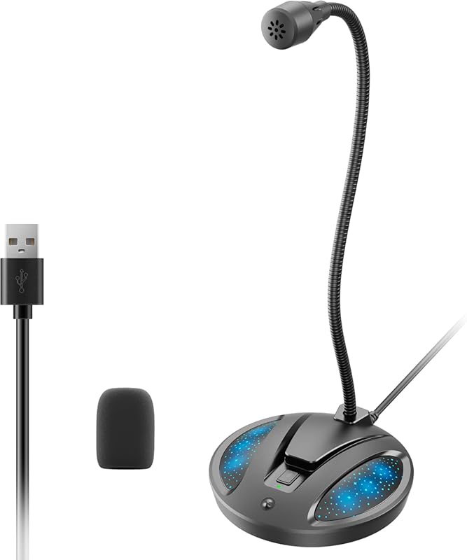 Plug & Play USB Microphone: Gooseneck Desk, Noise Canceling, Mute Butt