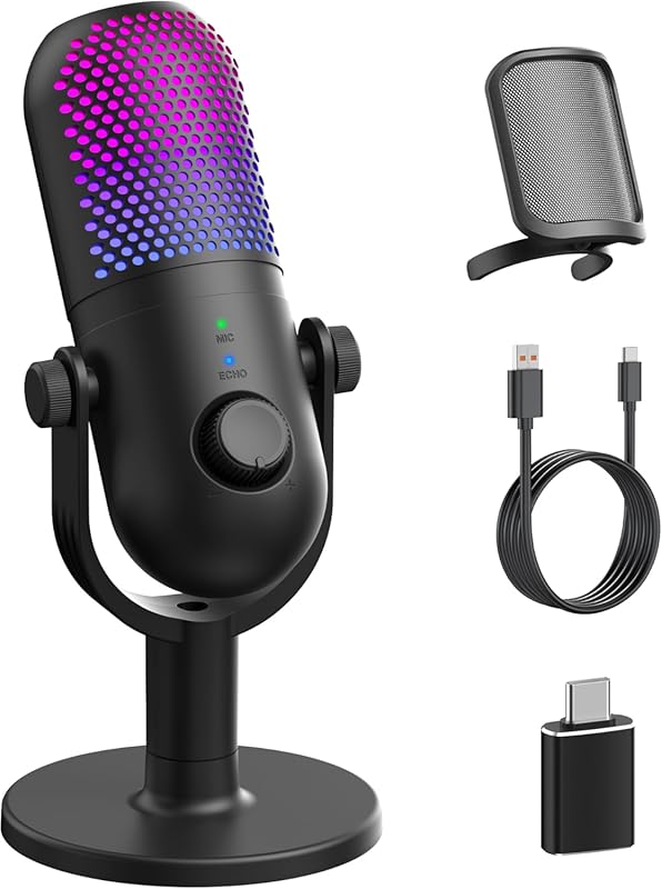 USB Mic Gaming Condenser RGB Quick Mute Recording Podcast Singing Stre