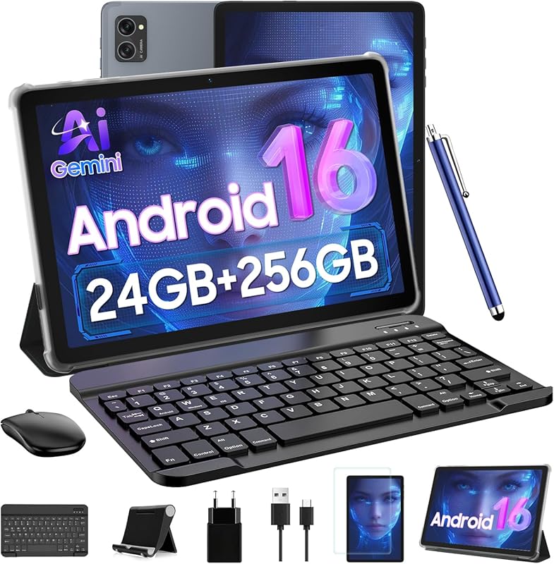 2026 10.1-inch Android 16 Tablet: 24GB RAM, 256GB+2TB, Gemini AI, T606
