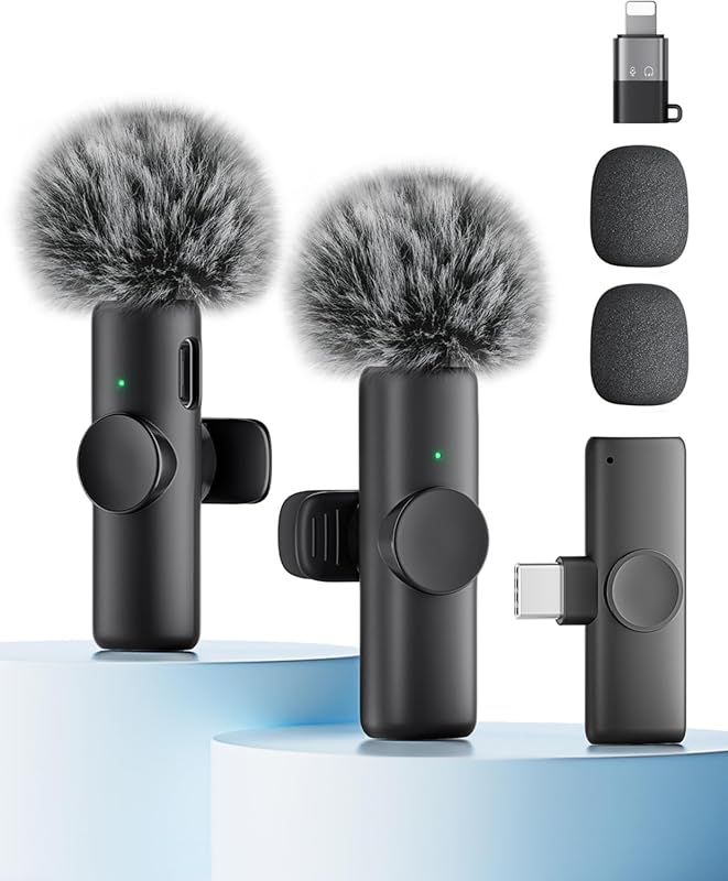 Wireless Lavalier Mic 2-Pack for iPhone iPad Android: Noise Reduction,