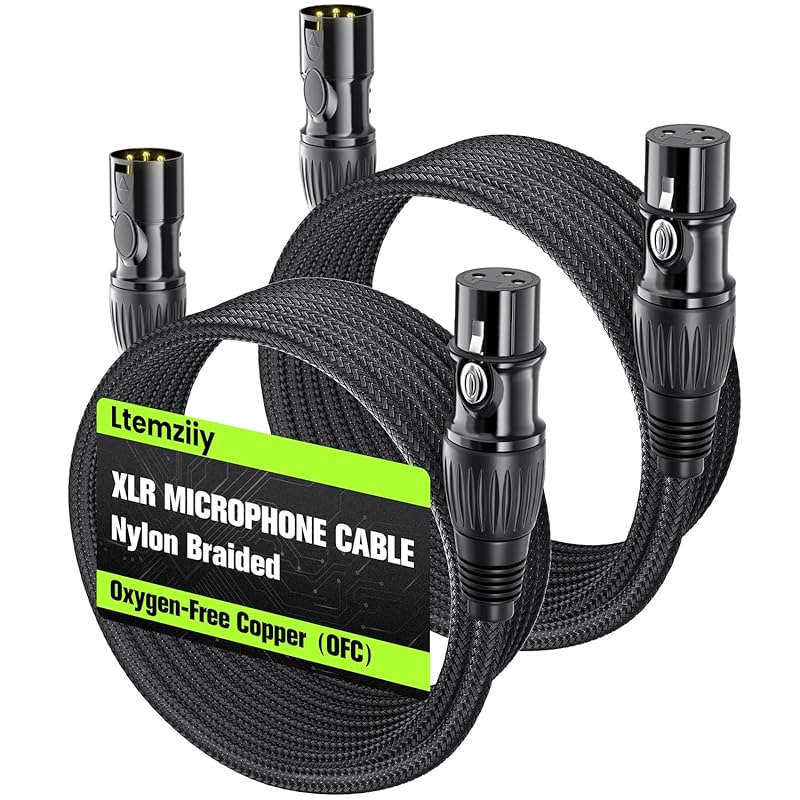 XLR Mic Cable 10ft 2-Pack Male to Female Gold-Plated 3-Pin OFC Shielde