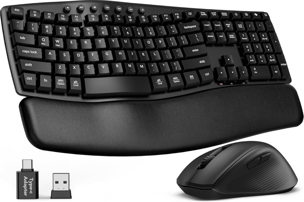 SABLUTE MA41 30dB Quiet Ergonomic Wave Keyboard Mouse Combo: Soft Leat