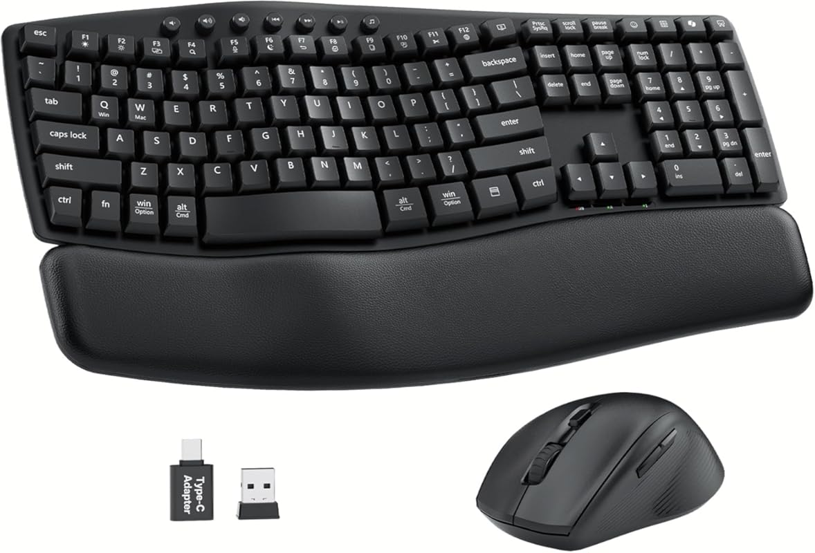 Sablute Wireless Keyboard and Mouse Combo 30dB Quiet Ergonomic Wave Ke
