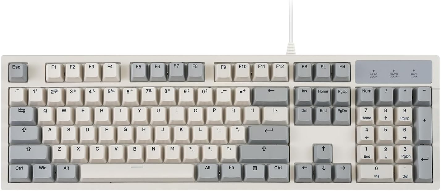 Perixx PERIBOARD-108M Mechanical Keyboard: Brown Tactile Switches, Classic Retro Gray/White Color, US English Layout