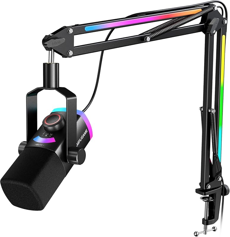 FIFINE AM8PROT Gaming Mic: XLR/USB, RGB Streaming, Tap-to-Mute, Mix Co