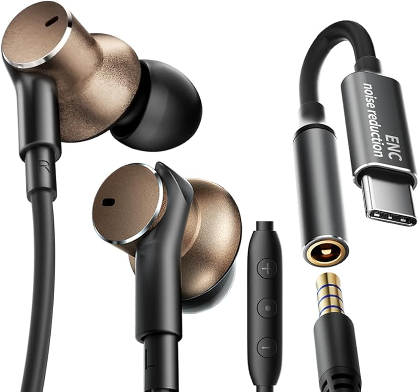 Wired in-ear headphones with noise-canceling mic, deep Hi-Fi bass, dua