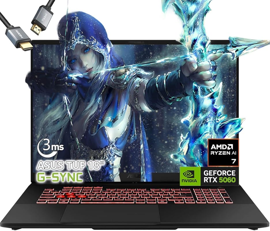 ASUS TUF A18 Gaming Laptop with AMD Ryzen 7, NVIDIA RTX 5060, 64GB RAM