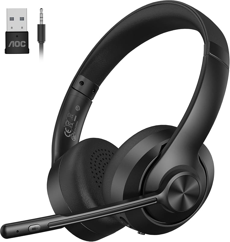 AOC Bluetooth 5.4 Headset - Noise Cancelling Mic, USB C, 30H Battery, 