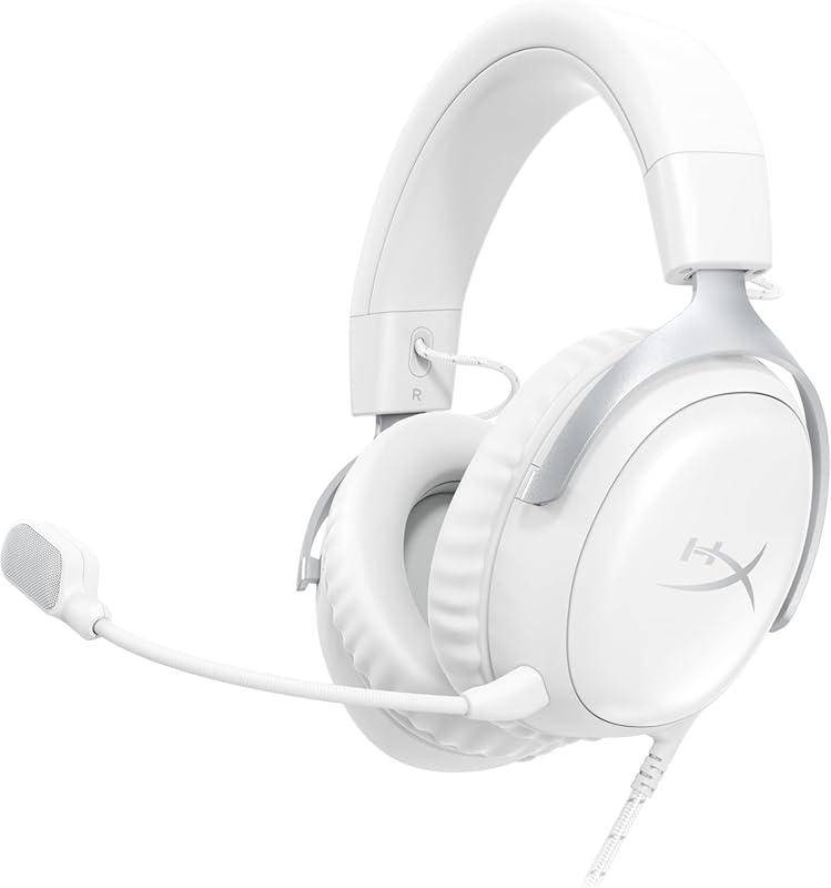 HyperX Cloud III Wired Gaming Headset in White with Angled 53mm Driver