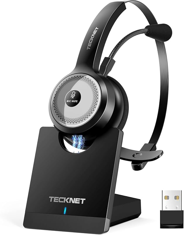 TECKNET Wireless Headset with Mic: 40-Hour Battery, Noise Cancelling, 