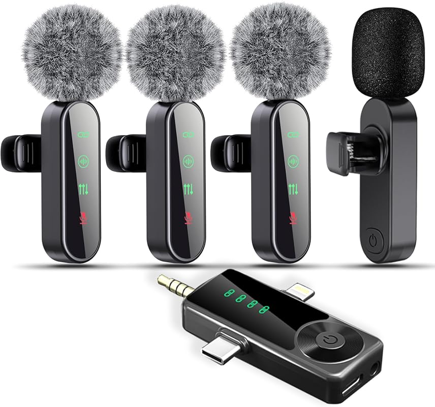 4-Pack Wireless Lavalier Mic for iPhone Android Camera with Noise Redu