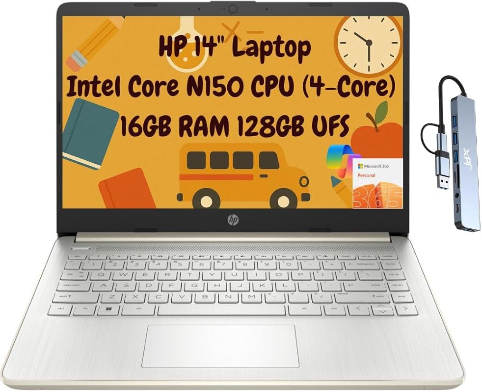 HP 14 Laptop: 14-inch HD, Intel N150, 16GB RAM, 256GB Storage, Windows