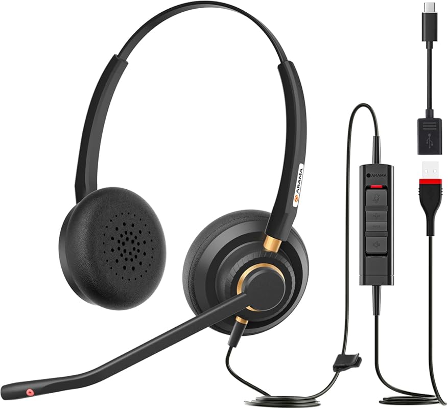 USB Headset with Mic - Noise Cancelling, Volume Control, Lightweight W