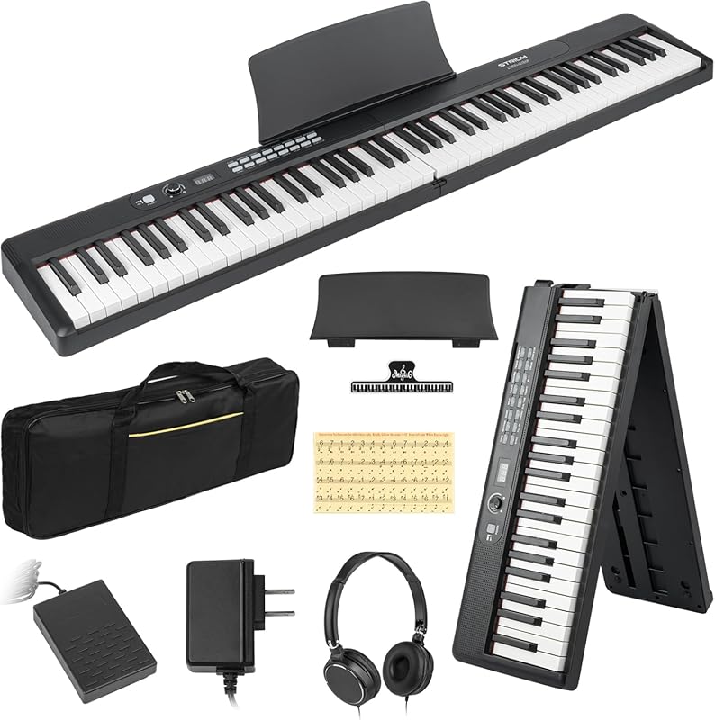 STRICH 88-Key Semi-Weighted Digital Piano for Beginners – Foldable, Po