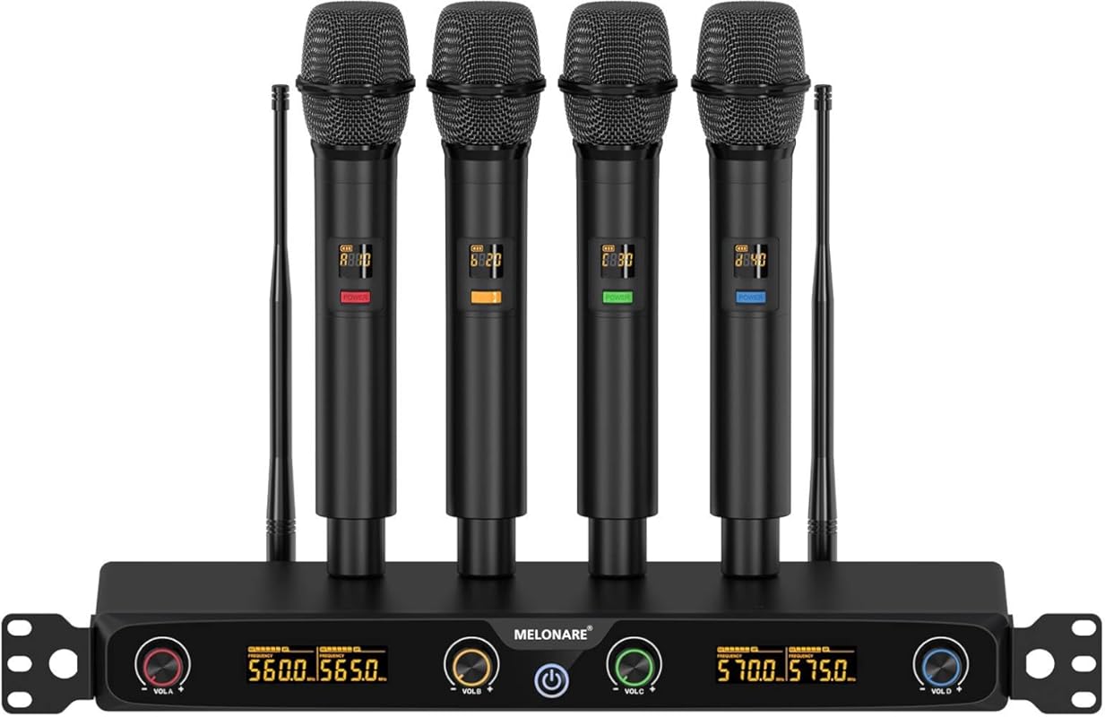 MWM 4-Channel UHF Wireless Mic System with 4x10 Frequencies, 260ft Ran