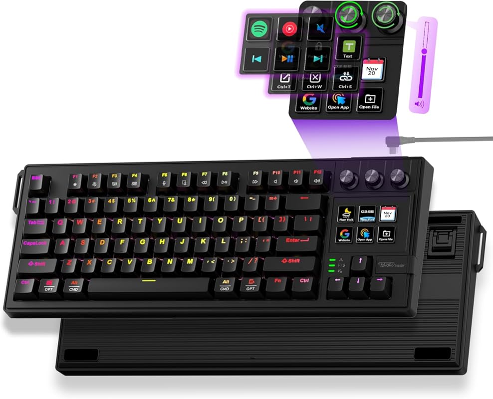 K1 Pro Wired Macro Keyboard, Full-Key Programmable Keypad, Screen & Kn