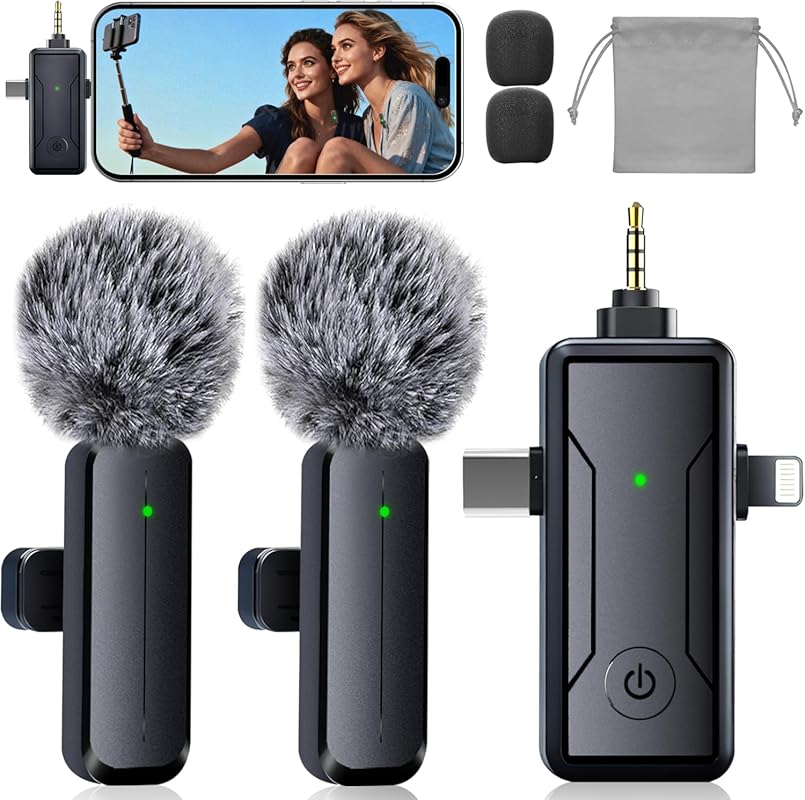3-in-1 Wireless Mini Lavalier Mic for iPhone iPad Android - Noise Redu