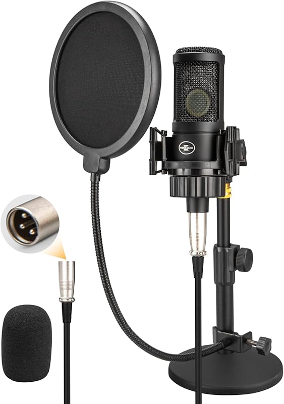 26mm Cardioid XLR Condenser Mic Kit with Metal Stand, Pop Filter for S