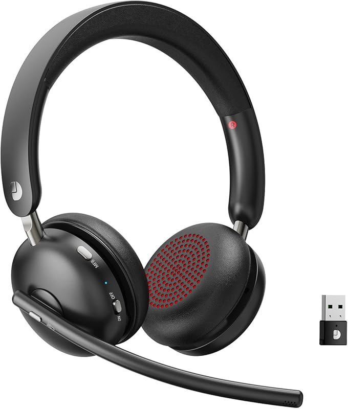 Bluetooth 5.3 Headset with Mic: Noise Cancelling, USB Dongle, 65-Hour 