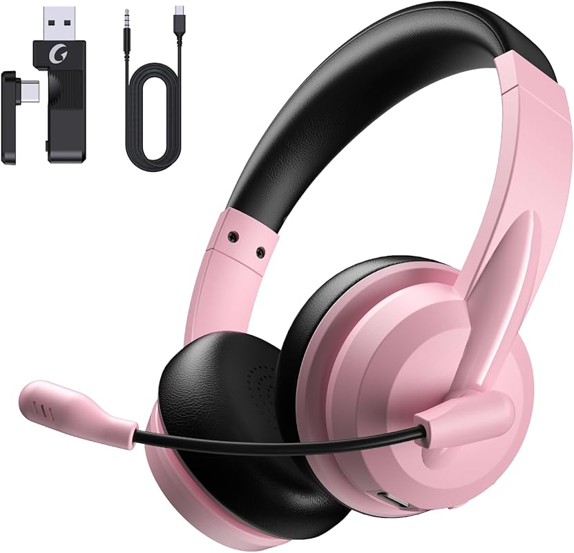 Bluetooth 5.3 Wireless Headset AI ANC Mic, USB Dongle, Mute for Comput