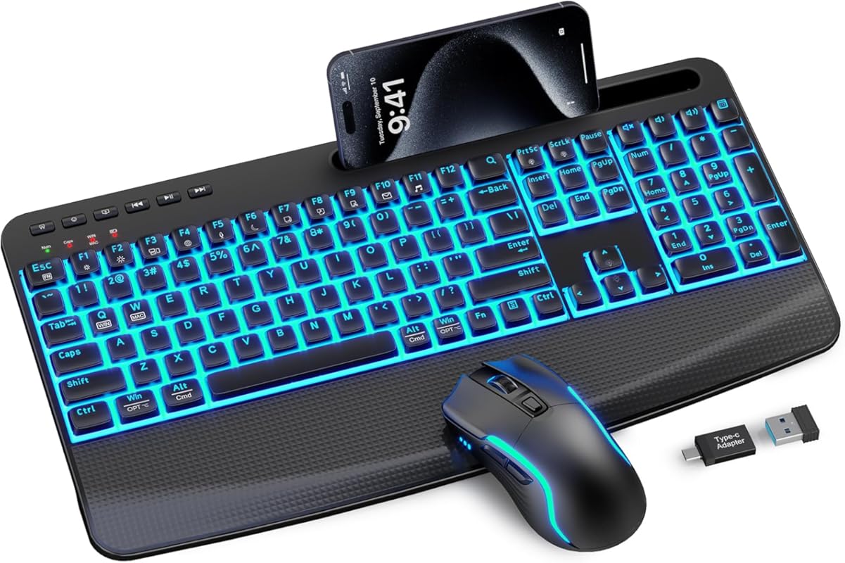 SABLUTE Rechargeable Backlit Ergonomic Combo with 4000mAh Battery, Wri