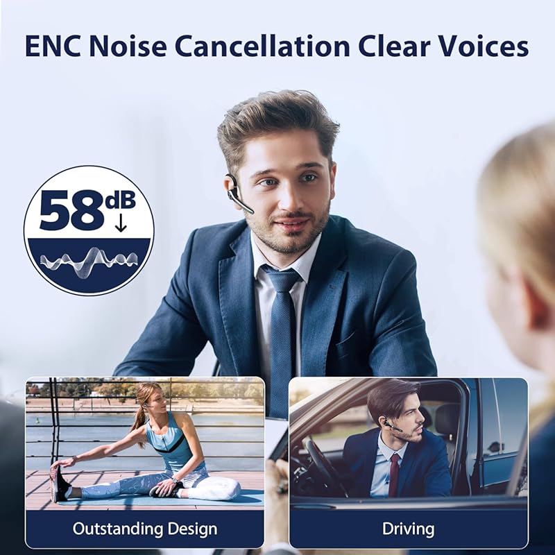 Bluetooth Wireless Earpiece with Noise Canceling Mic, 72H Battery, Mut