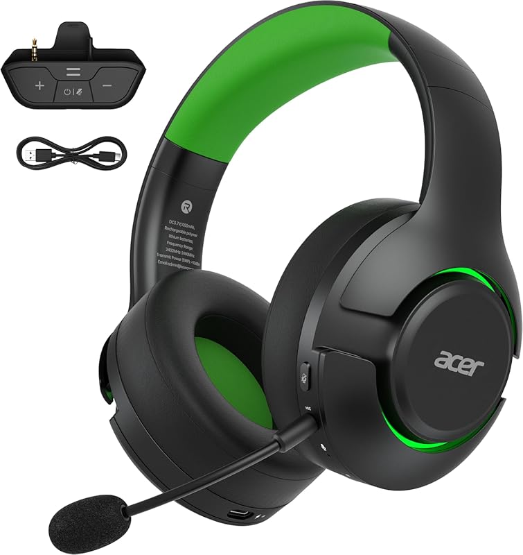 acer Wireless Gaming Headset with Bluetooth 5.4, Noise Canceling Mic,